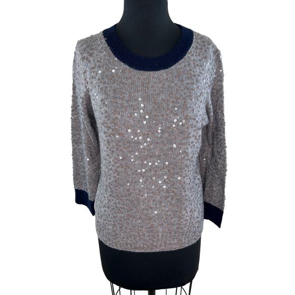 J.CREW Gray & Navy Blue Scattered Sequin Embellished Wool Mohair Sweater M - Picture 1 of 7